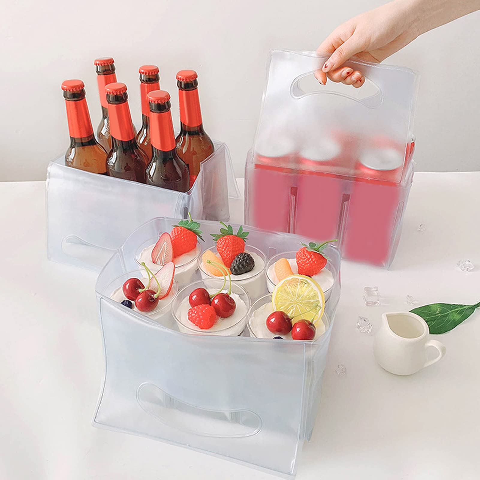 6 Grid Ice Bag,Portable Ice Wine Bag,Collapsible Clear PVC Pouch Wine Cooler Bag Beverage Beer Cup Cake Ice Cubes Cooling Storage Bag for Kitchen Home