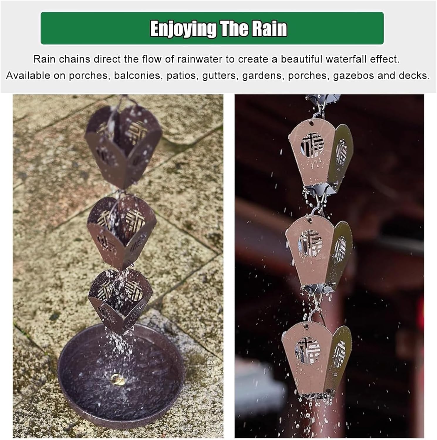 Rain Chains，Decor Rain Chain ， Rain Chain,Decorative Cups Replace Gutter Downspouts Diverter, Outdoor Metal Rain Catcher Chain(B,3.2m/9.8 ft)