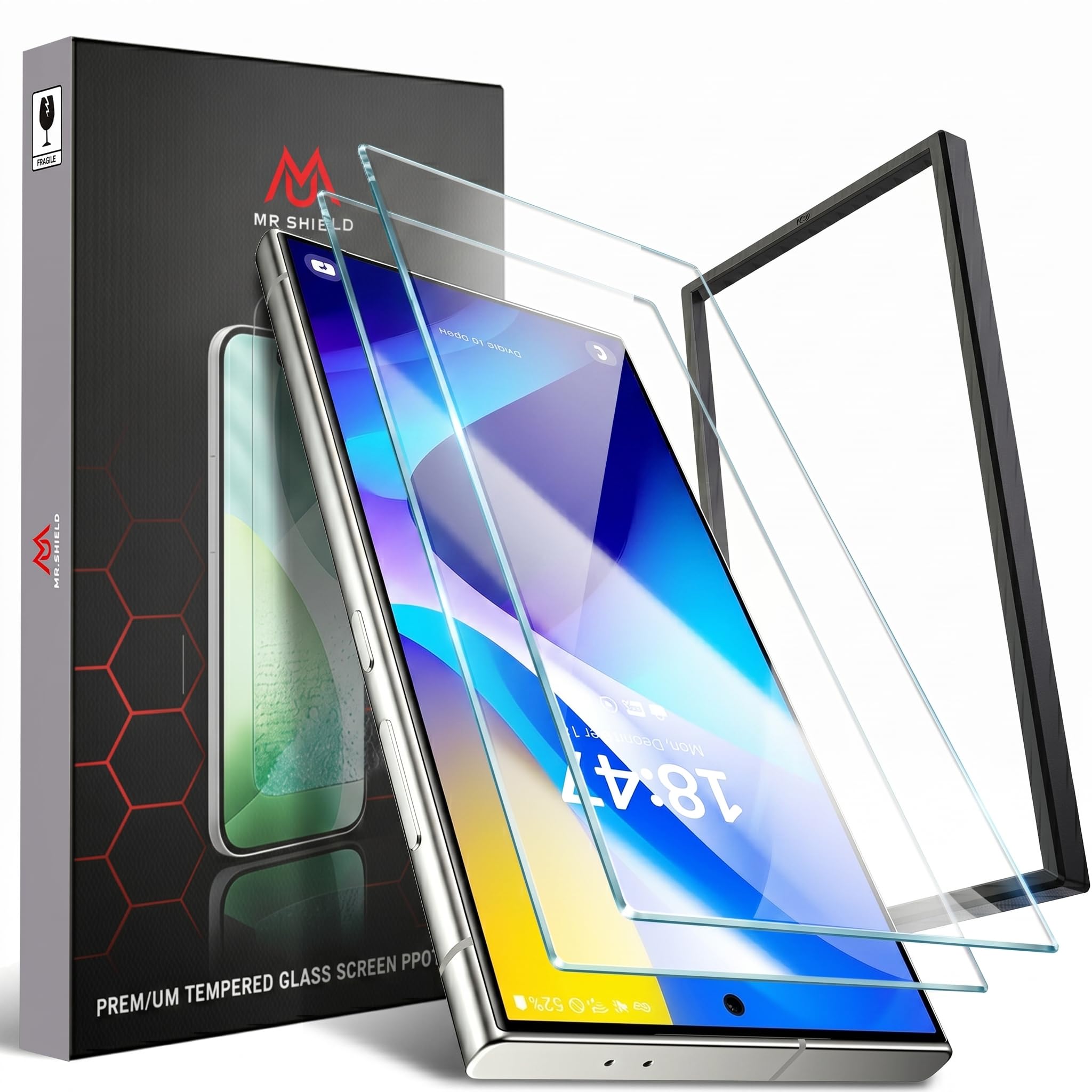 Mr.Shield [2 Pack] Easy-X Screen Protector for Samsung Galaxy S24 Ultra | 9H Hardness Tempered Glass Guard, Military Grade Shatterproof, Easy Installation Tray, HD Clarity, Case-Friendly