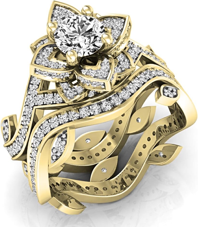 Dazzlingrock Collection 2.25 Cttw Round White Cubic Zirconia Womens Engagement Ring Set, 10K Solid Yellow Gold, Size 9