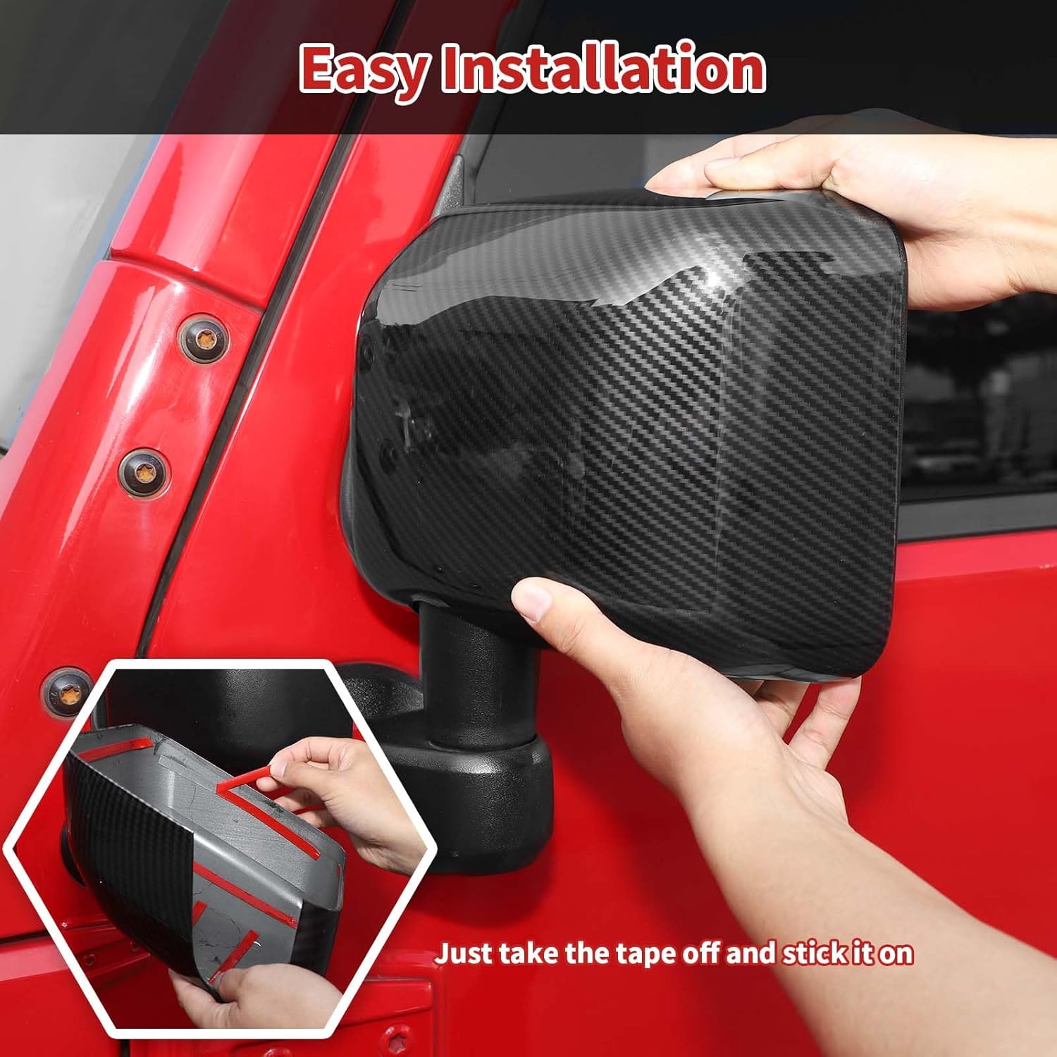 Driver Passenger Side Mirror Cover Side View Mirror Cover Auto Rearview Protection Cover Carbon Fiber Side Mirror Cover Caps Compatible with Jeep Wrangler JK 2007-2017 Exterior Accessories