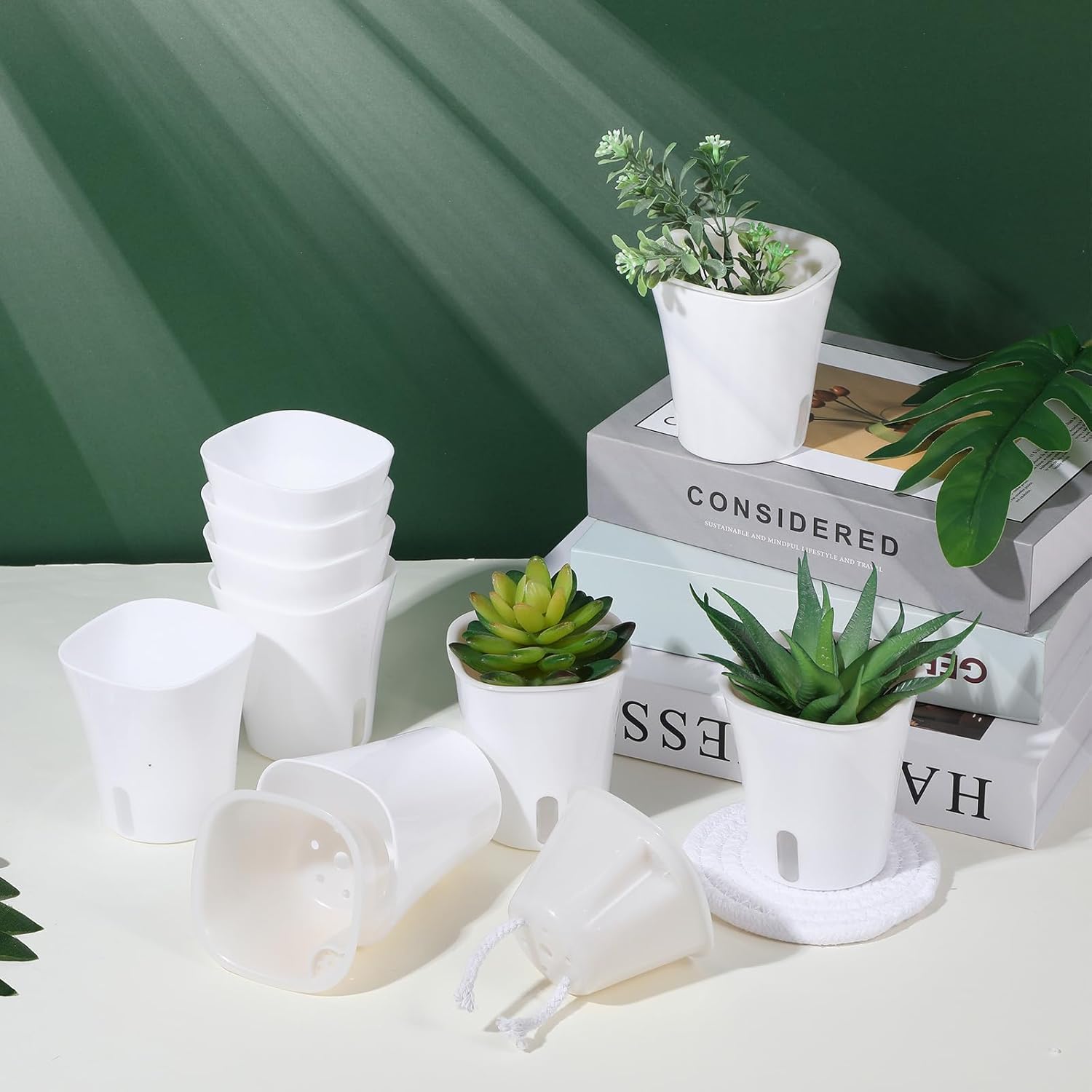 20 Pcs 3 Inch Self Watering Pots Self Watering Planters for Indoor Plants Plastic Self Watering Plant Pot Garden Flower Pots with Water Level Indicator Vents for Herbs