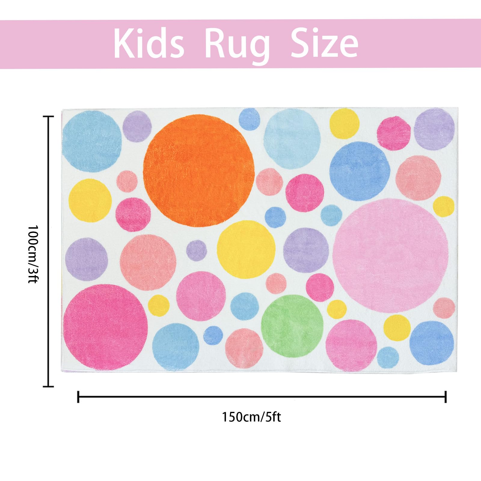 Kinderteppich, Regenbogen-Luftblasen, Teppich für Mädchen, Jungen, Schlafzimmer, 90 x 150 cm, bunte Kreise, Spielmatte, Teppich für Wohnzimmer, waschbar, Rosa, Gelb, Orange, Blasen,