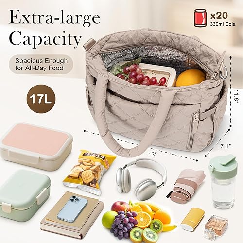 Miniatura 5 de Lonchera para mujeres adultas, de gran capacidad, acolchada, acolchada, ligera, a prueba de fugas, bolsa de almuerzo para mujeres, lonchera