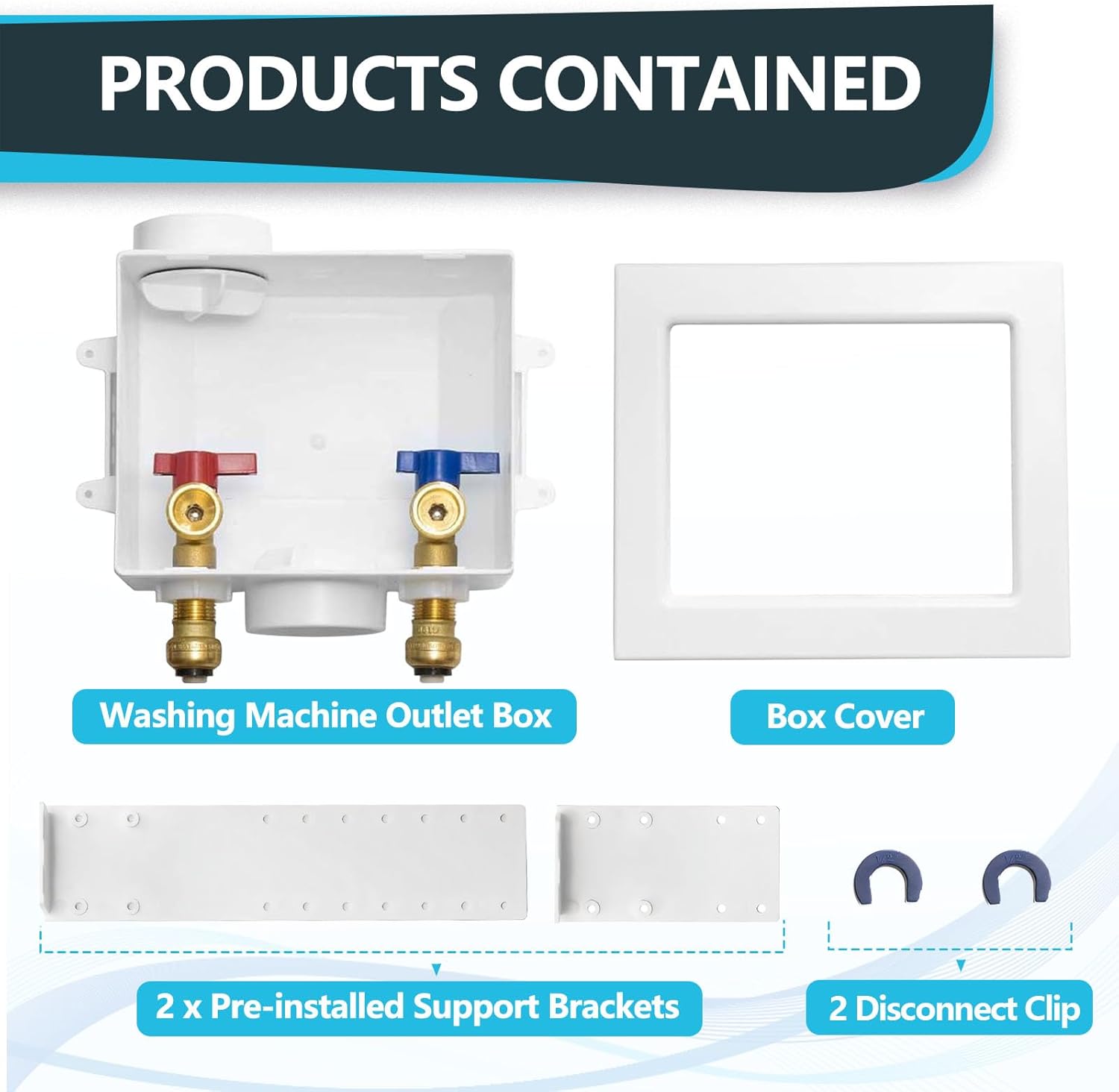 Washing Machine Drain Box, Center/Side Drain, 1/2 Inch Push-Fit Inlet x 3/4 Inch MHT Outlet Connection, Laundry Washer Valve Box (Pack of 50)
