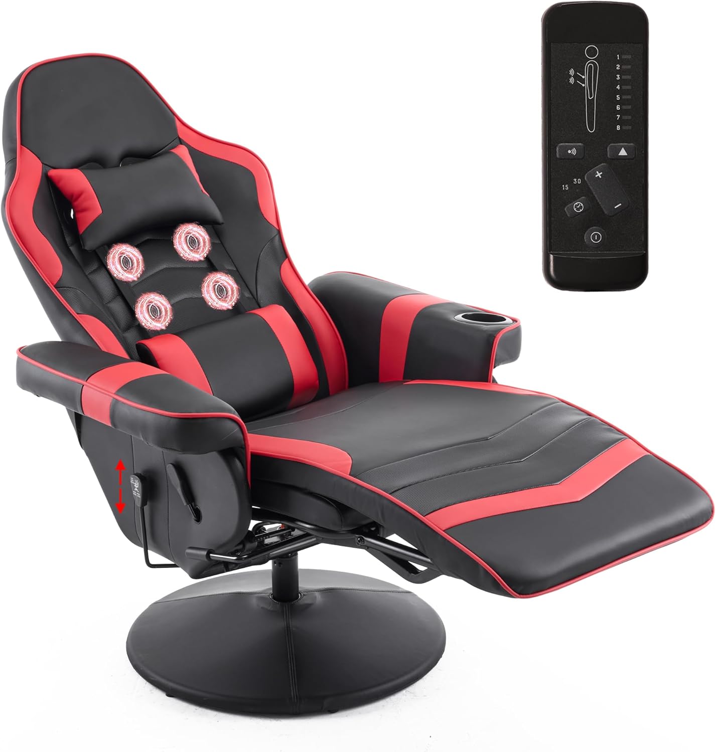 Gaming Chair with Massage for Adults, Comfy Reclining Gaming Chair with Footrest, Adjustable Backrest and Cup Holder, Black Red Gaming Chair with Massage for Adults, Comfy Reclining Gaming Chair with Footrest, Adjustable Backrest and Cup Holder, Black Red