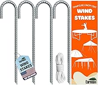 Eurmax 12 Inch Heavy Duty Galvanized Steel J-Hook Trampoline Stakes - Rust-Resistant Ground Anchors for Tents, Canopies, Swing Sets, Pack of 4