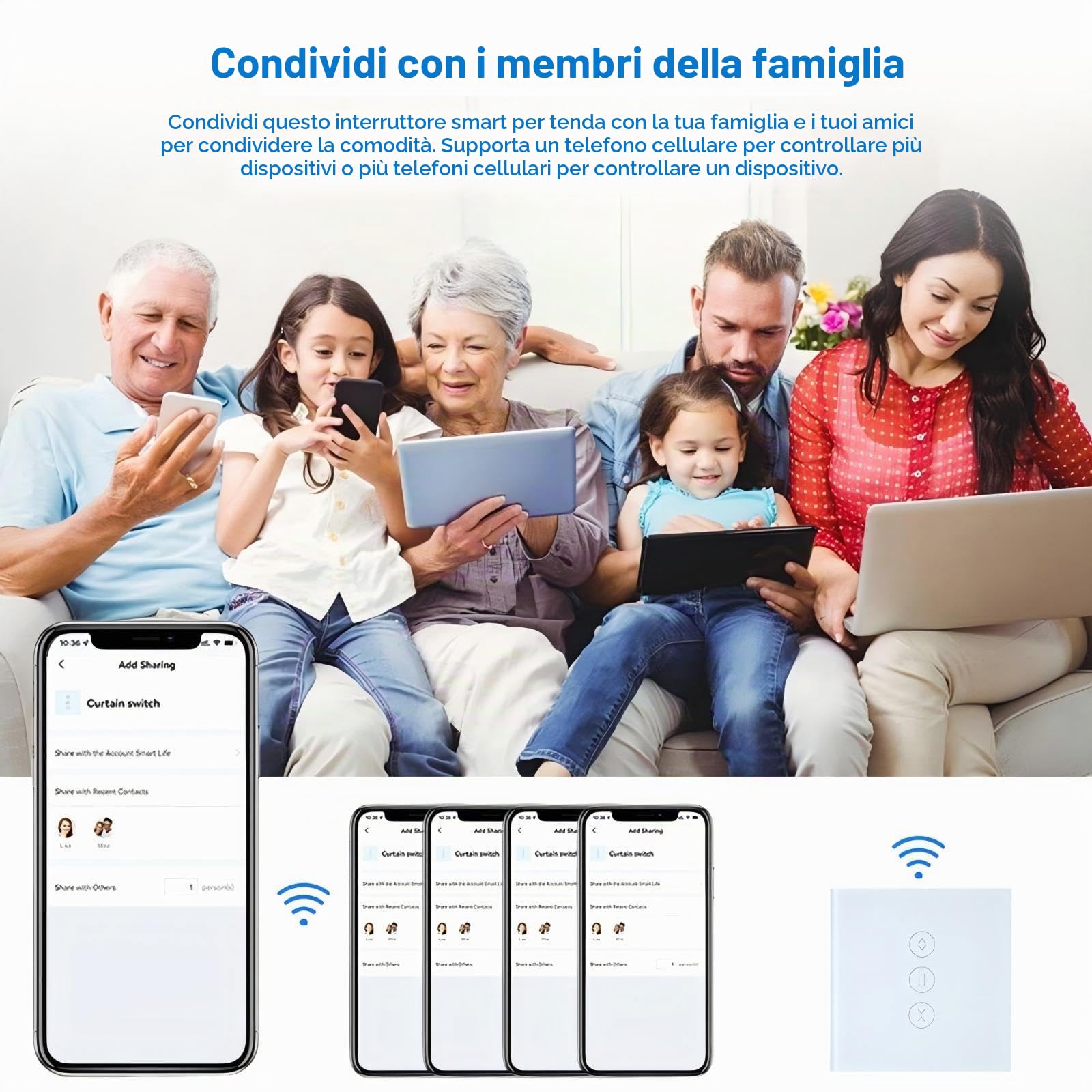 Curtain Switch, 4 Articoli Interruttore Tapparelle WiFi per APP Remote & Voice Control Compatible,Smart Touch Switch per Controllo Remoto e Vocale, Funzione di temporizzazione Funziona