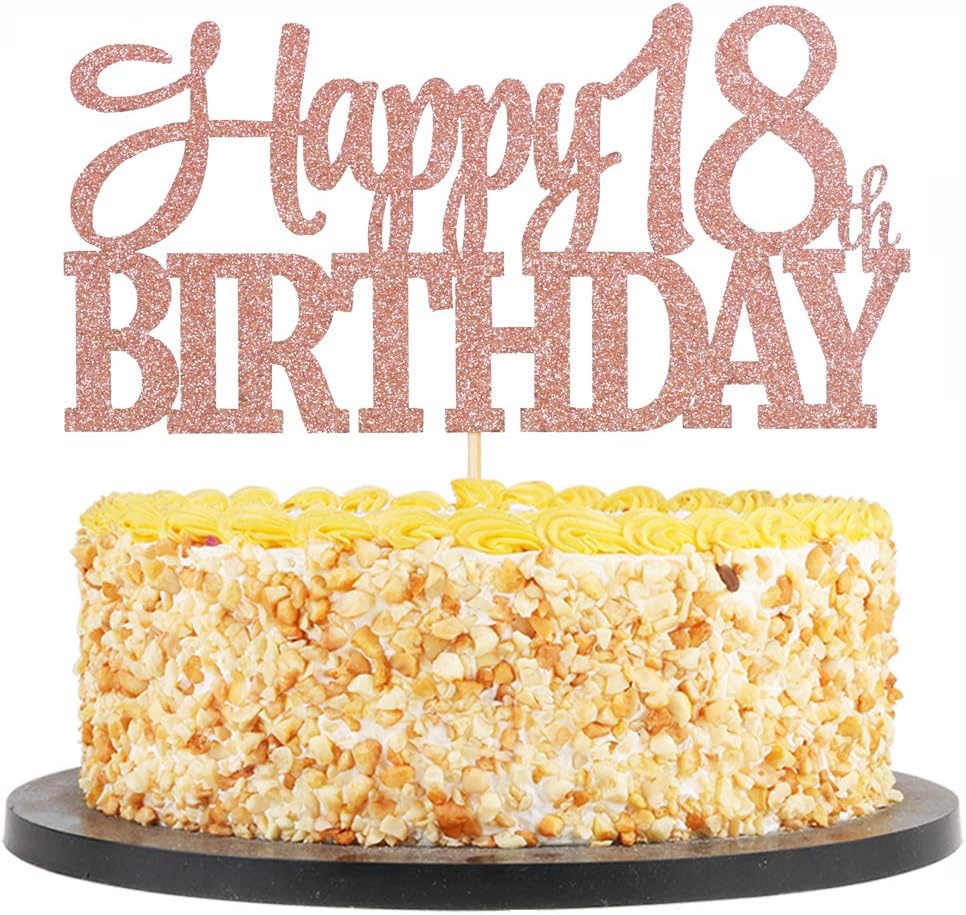 Rose Gold glittering 18 Happy Birthday Cake Topper - Birthday Party Decorations,Birthday Cake Decor, Birthday Party Decor (18th)