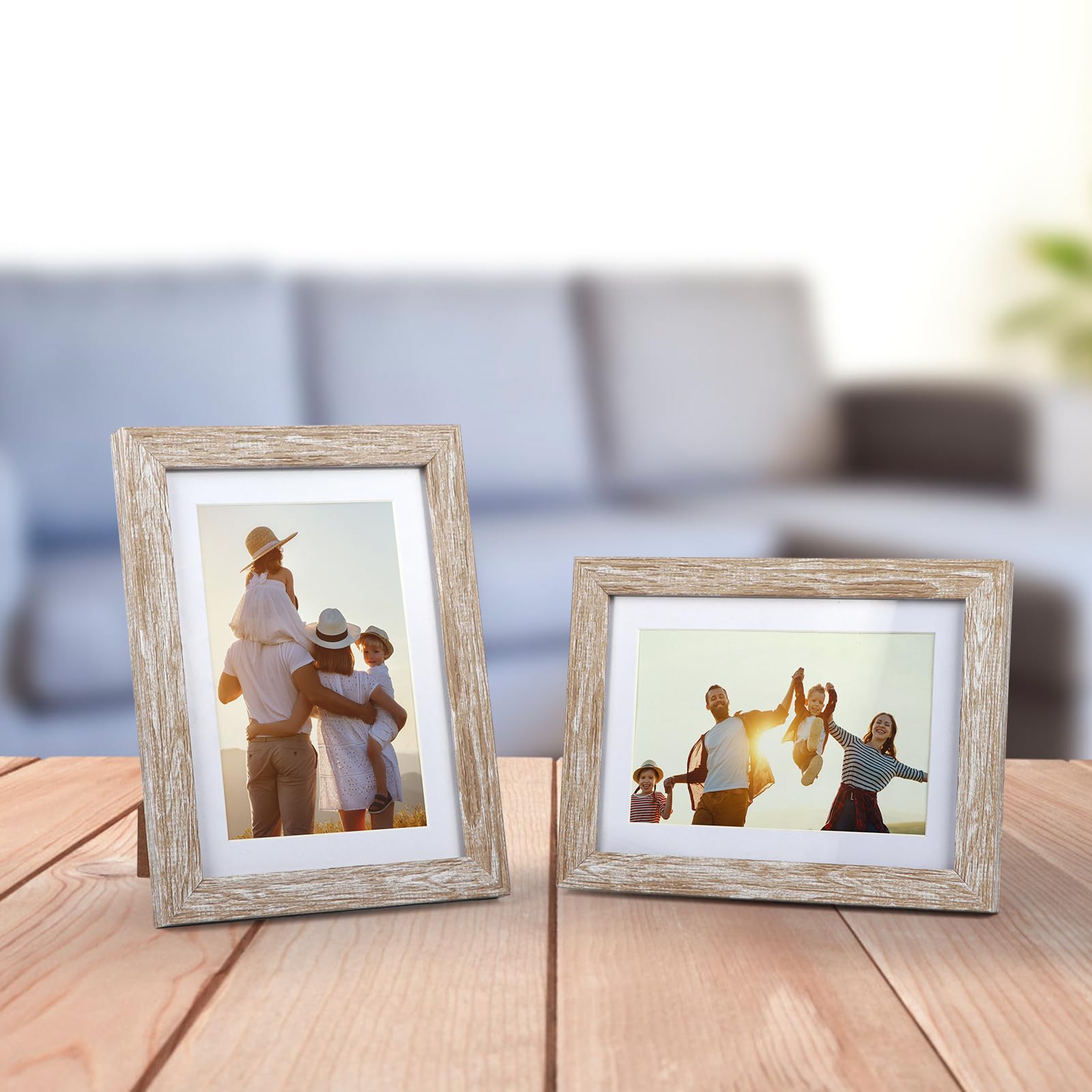 EYMPEU Marco de fotos de 10 x 15 cm, juego de 6 unidades, adecuado para imágenes de 10 x 15 con paspartú o 13 x 18 sin paspartú, para pared y mesa, color beige