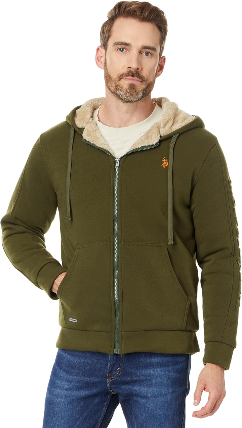 U.S. POLO ASSN. mens Uspa Embossed Wordmark Sherpa Hoodie