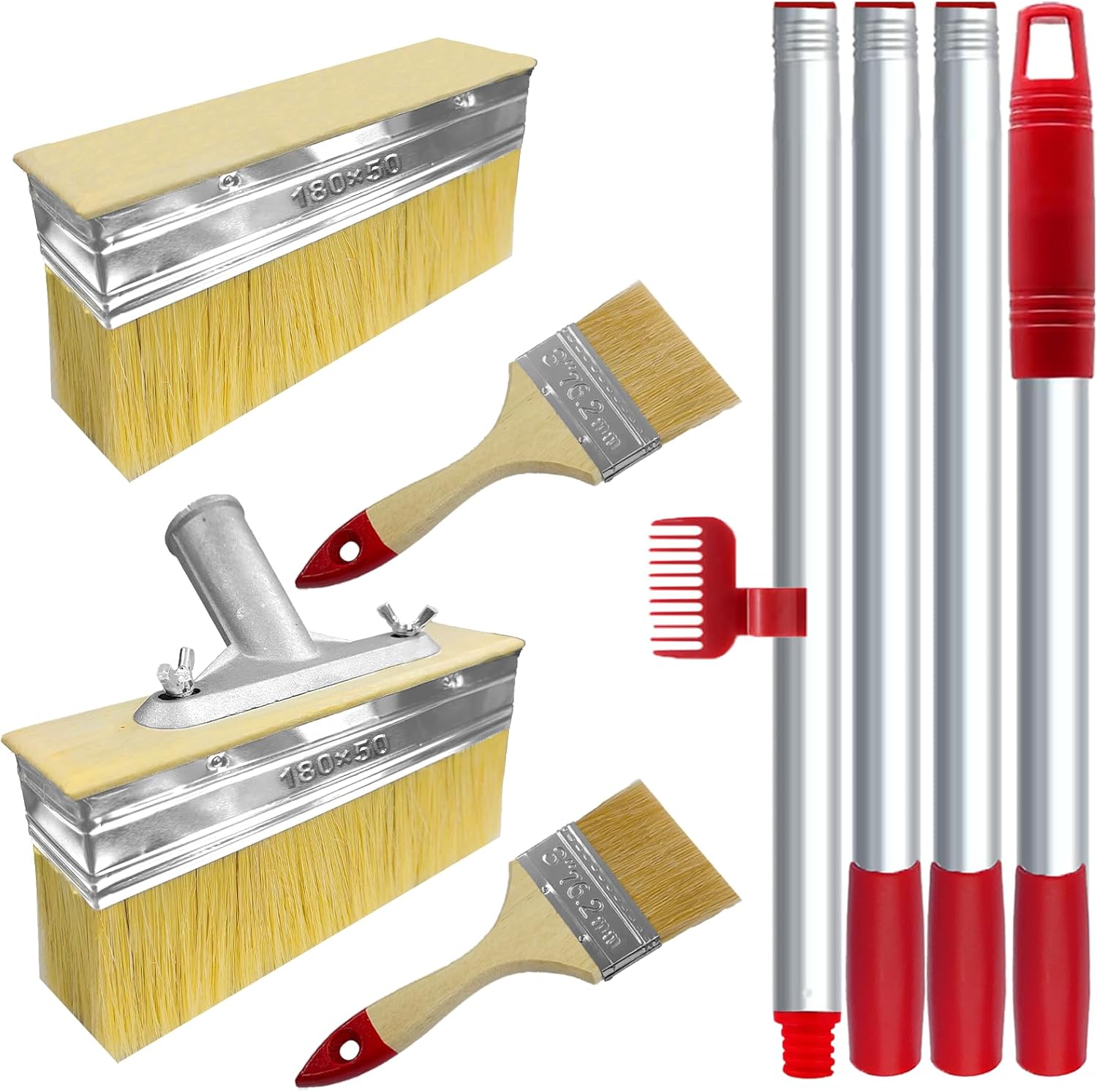 2 Pack Deck Stain Brush with Threaded Long Handle 7 Inch Deck Stain Applicator, 60" Extension Pole Deck Stain Applicator with 3" Paint Brushes Set for Painting Wood Deck, Fence, Wall and Furniture