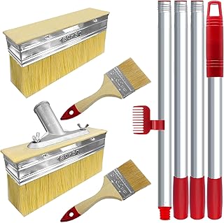 2 Pack Deck Stain Brush with Threaded Long Handle 7 Inch Deck Stain Applicator, 60" Extension Pole Deck Stain Applicator with 3" Paint Brushes Set for Painting Wood Deck, Fence, Wall and Furniture