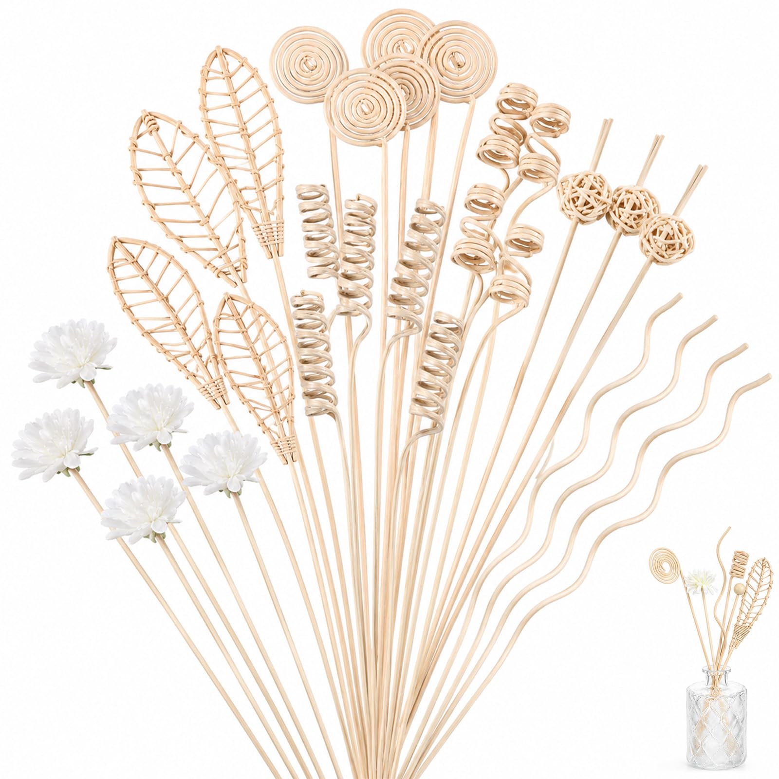 28 Reed Diffuser Sticks, Rattan Wood Diffuser Reeds Set, Natural Rattan Material, Room Scent Enhancement, Versatile Placement Options, Diffuser Reeds Replacement