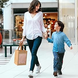 BallHull 40 Pcs Brown Paper Gift Bags with Transparent Window, 9.84x7.0x5.12 Kraft Shopping Bags with Handles for Present, Festivals Party