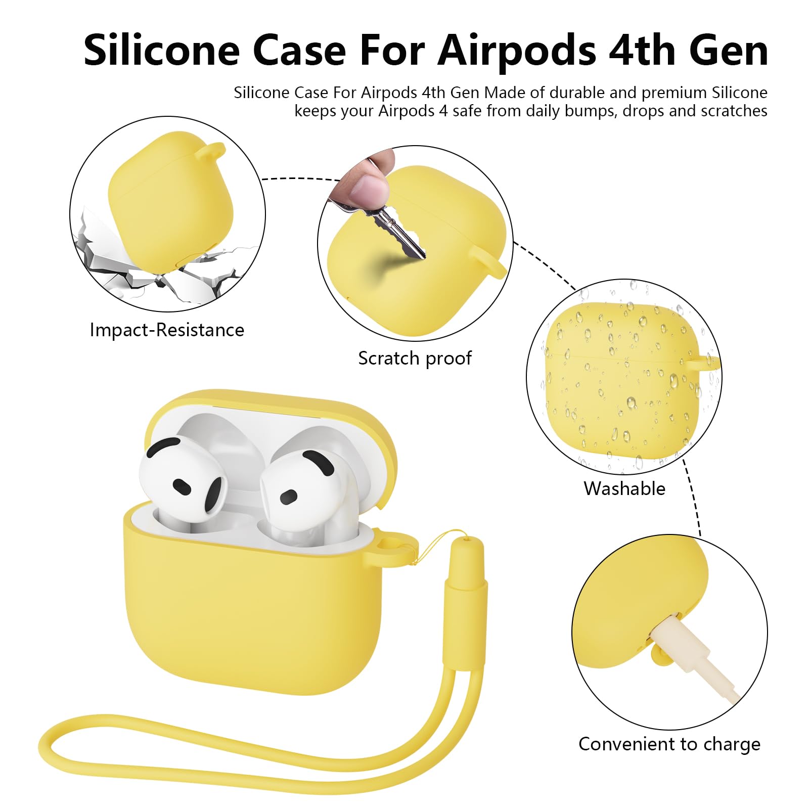 Custodia Case Compatibile con AirPods 4 2024 con Kit di Pulizia, Premium Silicone per Airpods 4 Custodia Cover Custodia protettiva in silicone antiurto, LED Frontale Visibile, Giallo - 4