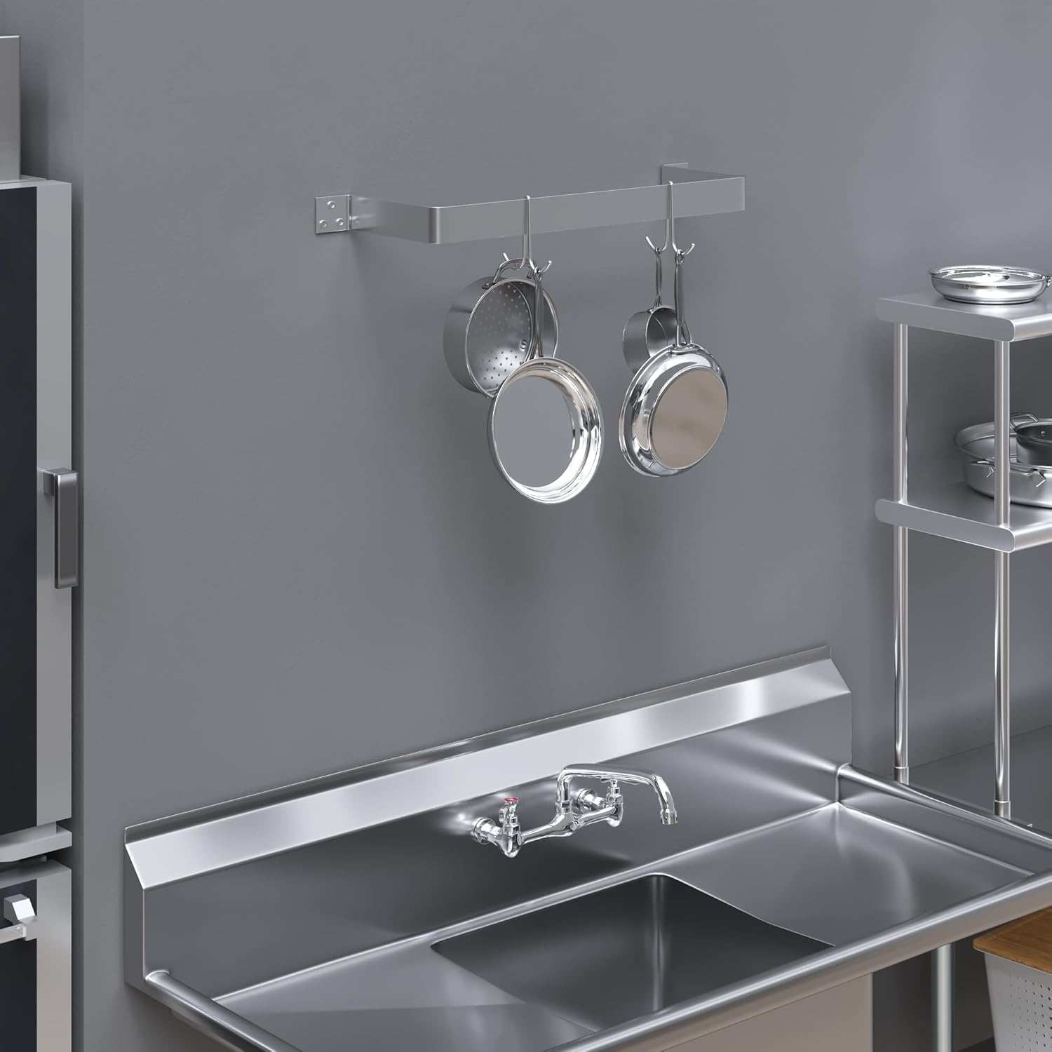 AmGood 24 in. Wall-Mounted Stainless Steel Single-Line Pot Rack