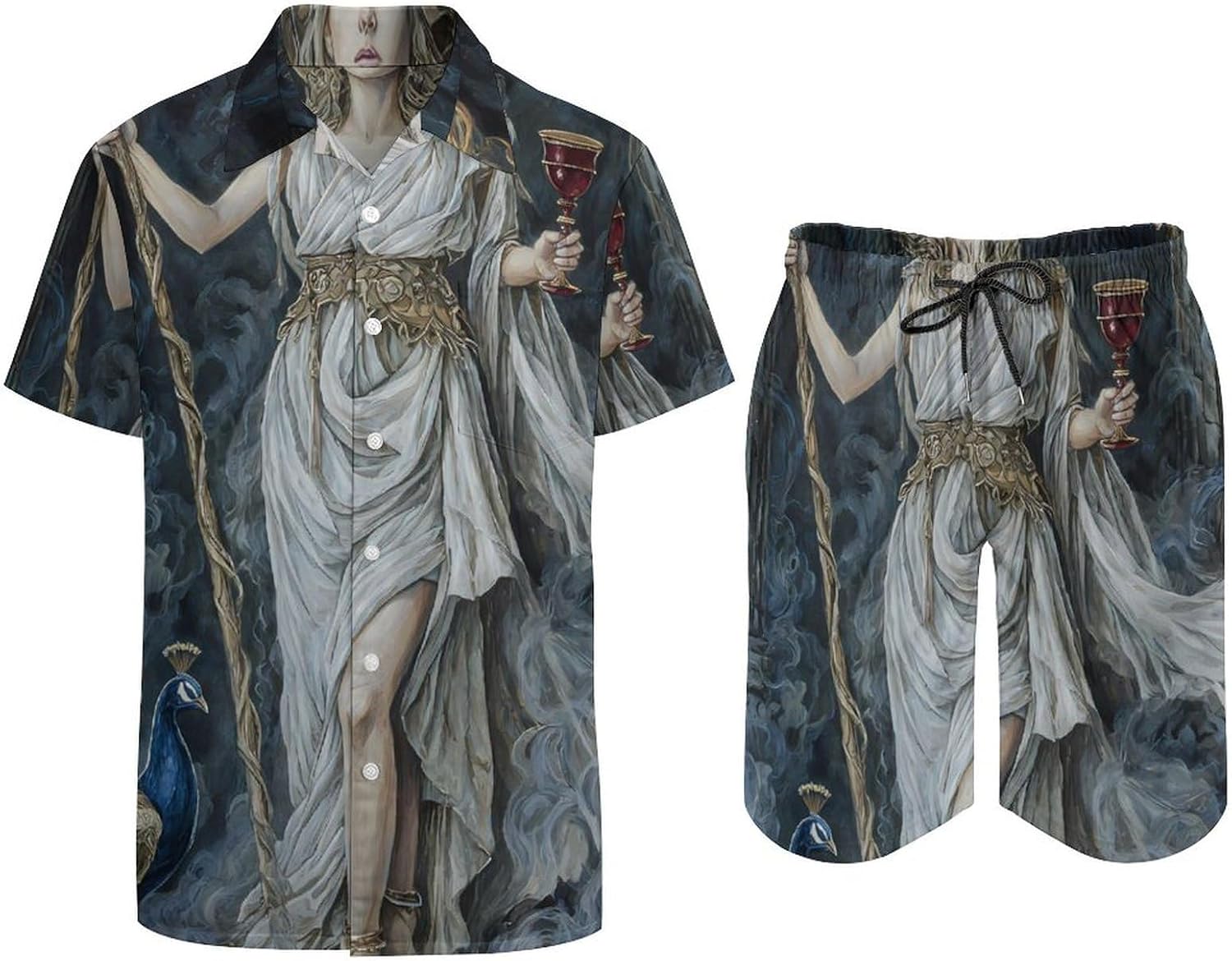 Greek Mythology Hecate Goddess Men's Summer Beach 2 Piece Outfits | hawaiian button down shirt and shorts,vacation cruise,mens bathing suit