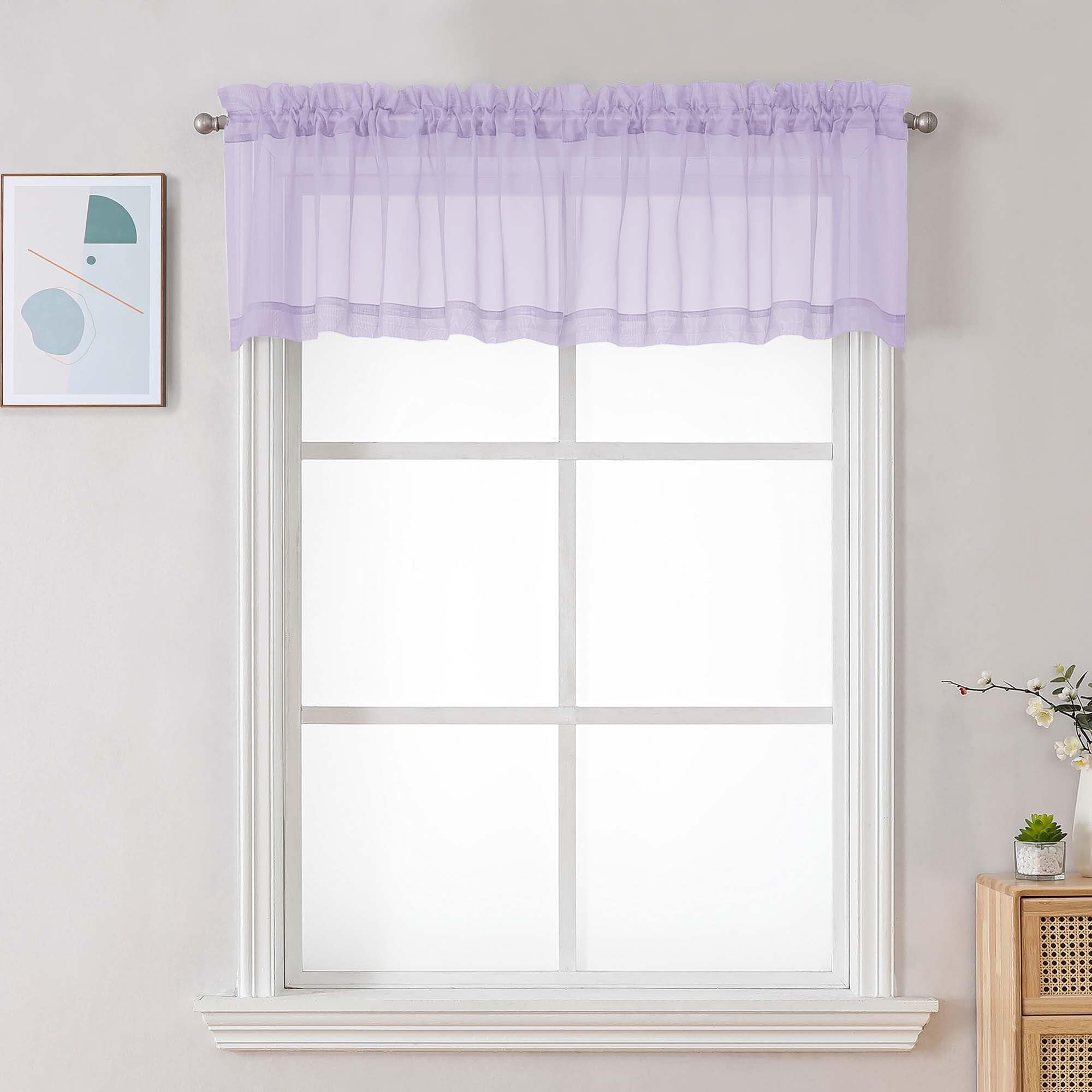 Chyhomenyc Lilac Sheer Valances for Windows - Light Filtering Small Kitchen Curtains, Rod Pocket Short Top Window Treatment Decor for Living Room Bathroom Basement, 42Wx16L inches, 2 Panels