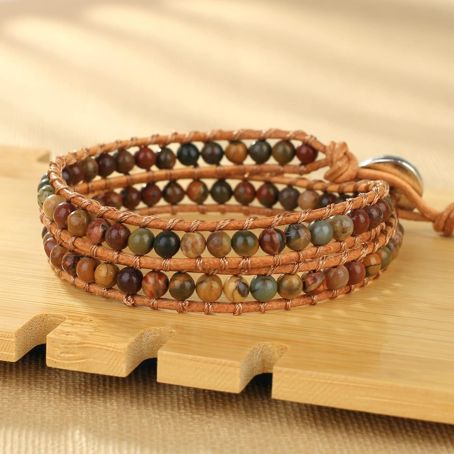 KELITCH Double Wrap Bracelet Women Hand-Braided Turquoise Beads Bracelets Boho Leather Bracelets Bangle
