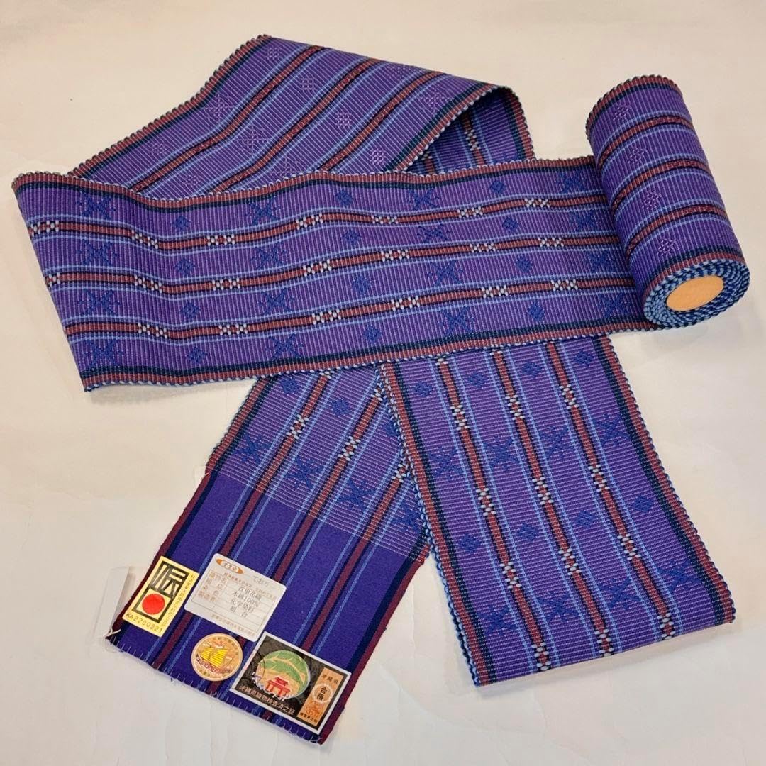 5k2491 袋帯 絹 唐織 正倉院文様 華文 紫 銀色 白 花柄 和装 着物 2025