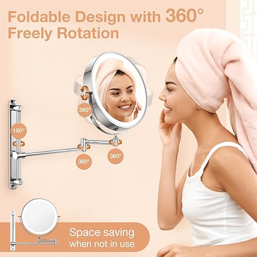 Miniatura 3 de Espejo de tocador de maquillaje iluminado de altura ajustable de altura recargable  8.5 pulgadas de doble cara 1X10X espejo de baño LED con aumento