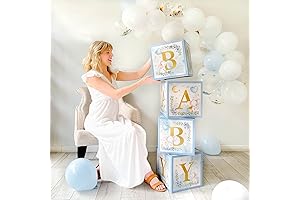 Kate Aspen Elephant, Blue Boxes with Letters For Baby Shower Decoration Little Peanut