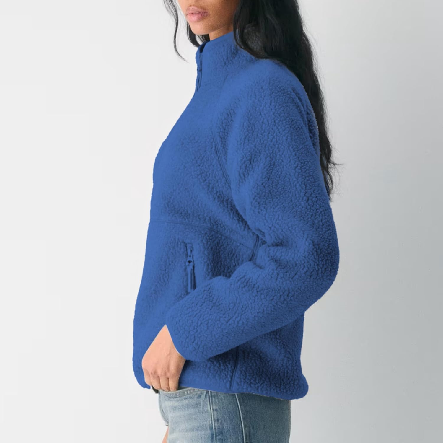 Hixiaohe Womens Fuzzy Fleece Jacket Fall Winter Warm Long Sleeve Sherpa Coats Casual Full Zip Up Outerwear with Pockets - Image 3