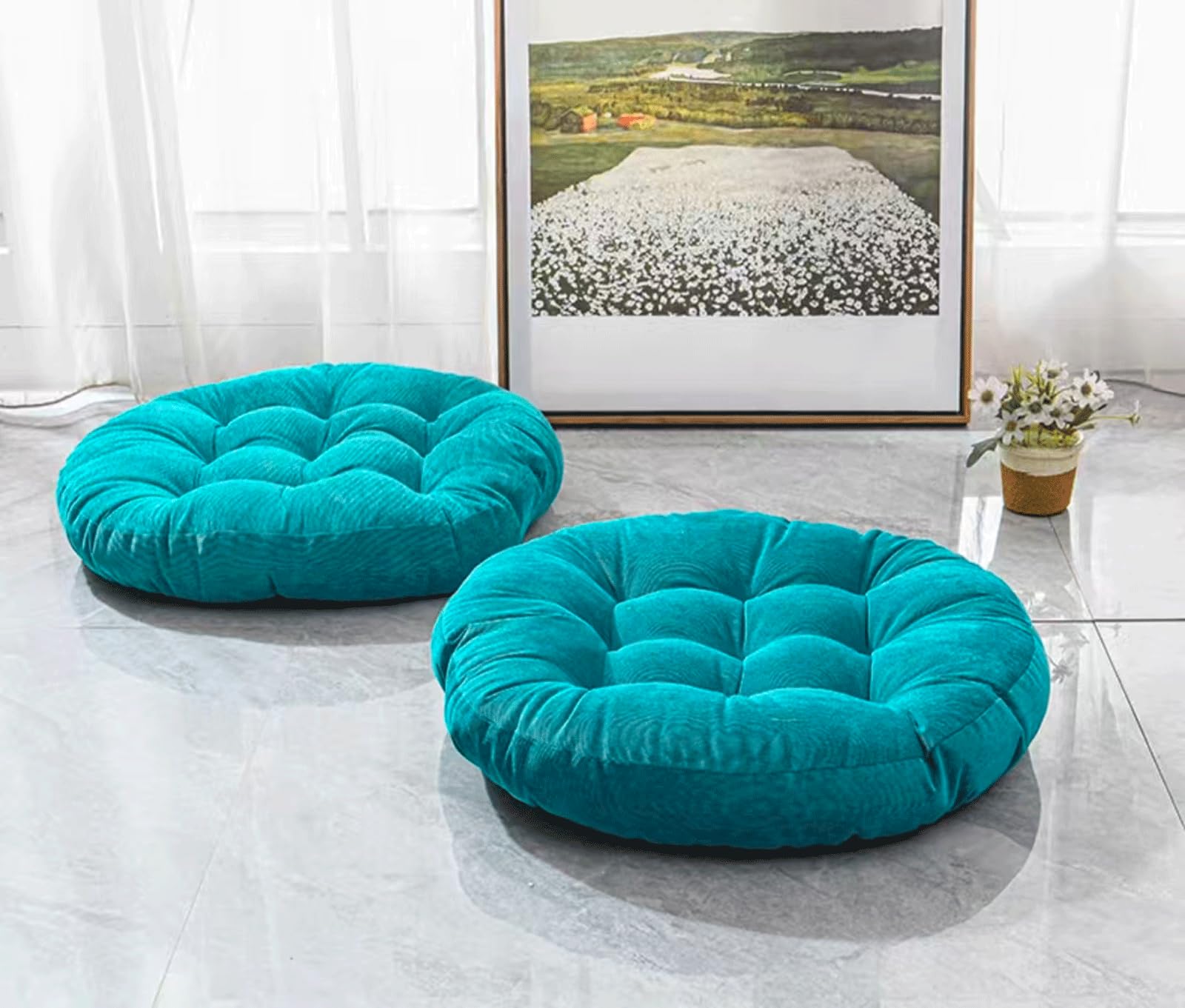 Coussin de balcon en velours côtelé bleu pour coin détente salon