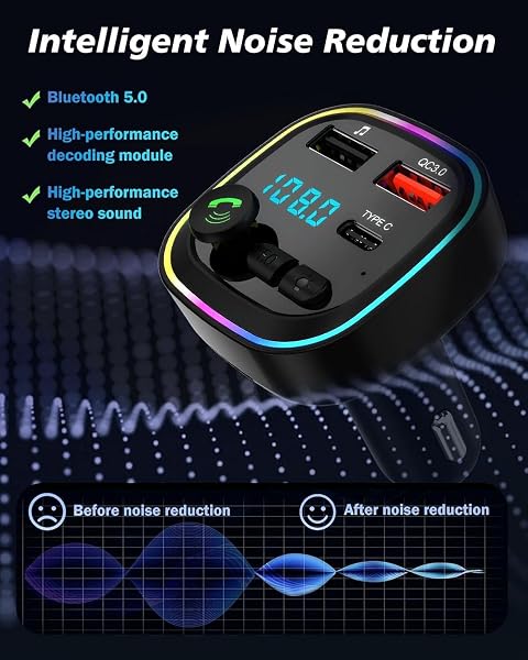 Car Bluetooth Transmitter,5.3 FM Bluetooth Car Adapter,PD 20W & QC 3.0 Fast Charging,FM Bluetooth Transmitter Dual Usb+1 Type-C,Hands Free Calling FM Transmitter Bluetooth,Supports USB/TF/SD - 3