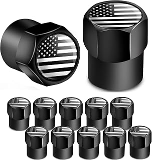 Dsycar 12 Pack Valve Stem Caps Black Tire Valve Caps Hexagon Shape American Flag Valve Stem Caps, Aluminum Air Caps for Tires (Mini/Black White USA)