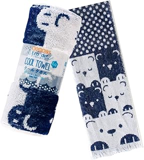 クールタオル 冷却タオル Eco de クール 濡らさなくても冷たい 約16cm×90cm 1枚 シロクマファミリー ネイビー (冷感 冷却 熱中対策 ひんやり ふわふわ クールパイルマフラー 泉州 タオル JOGAN)【 株式会社成願 】