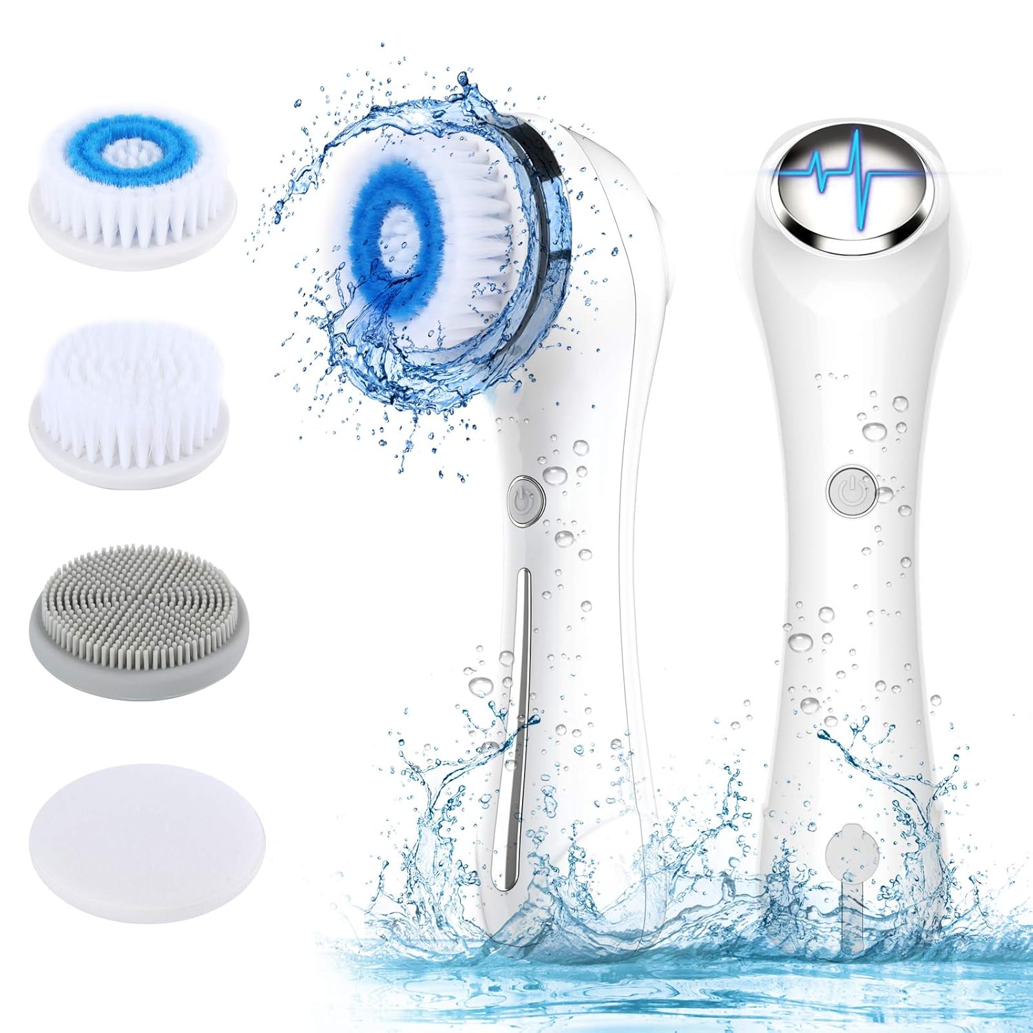 Facial Cleansing Brush for Exfoliating Waterproof: IPX7 3-in-1 EMS & ION Facial Massager for Lifting and Massaging, Rechargeable Electric Spin Face Brush Face Scrubber with 6 Brush Head Replacements: Beauty