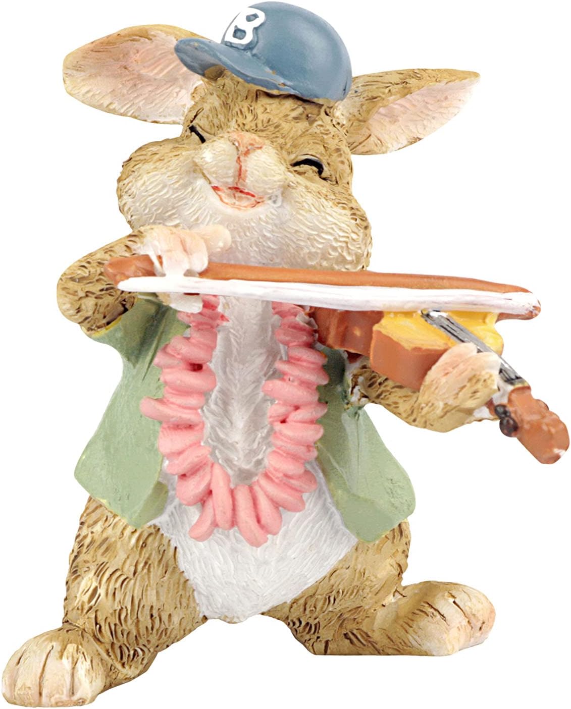 CYNOR Outdoor Bunny Decor Miniature Fairy Garden Terrarium Figurines Rabbit Play Violin Decoration Small Resin Decor