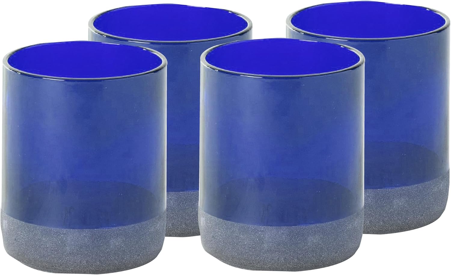 IWAS Upcycled Short Blue Drinking Glasses | 250 ML | 8.45 OZ | Set of 4 | Sustainable Water Glasses | Environmentally Friendly Blue Glasses For Home