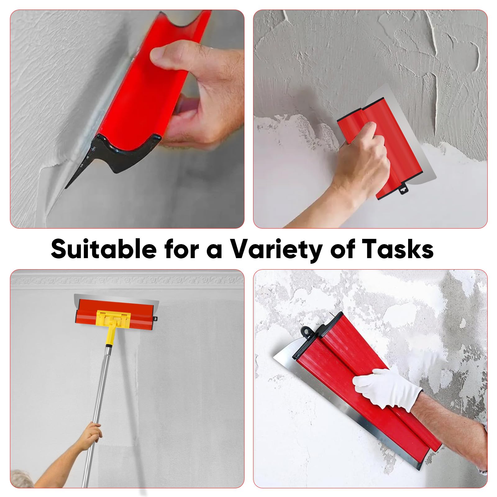 Flächenspachtel Set, Spachtel Werkzeug (25cm+40cm+60cm)1.6 m Teleskopstange mit Adapter, professionelle Trockenbau Skimming Tools zum Glätten von Wand und Decke
