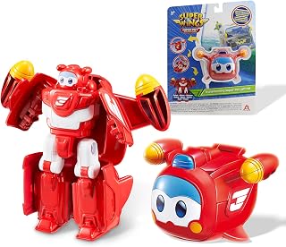 Super Wings 2-in-1 Transforming Mech Robot, 2.4" Jett Pet or 4.3" Mecha Mode, Transformable Toys Rescue Bots for Boys and Girls Age 3+, Gifts for Preschool Kids, Red