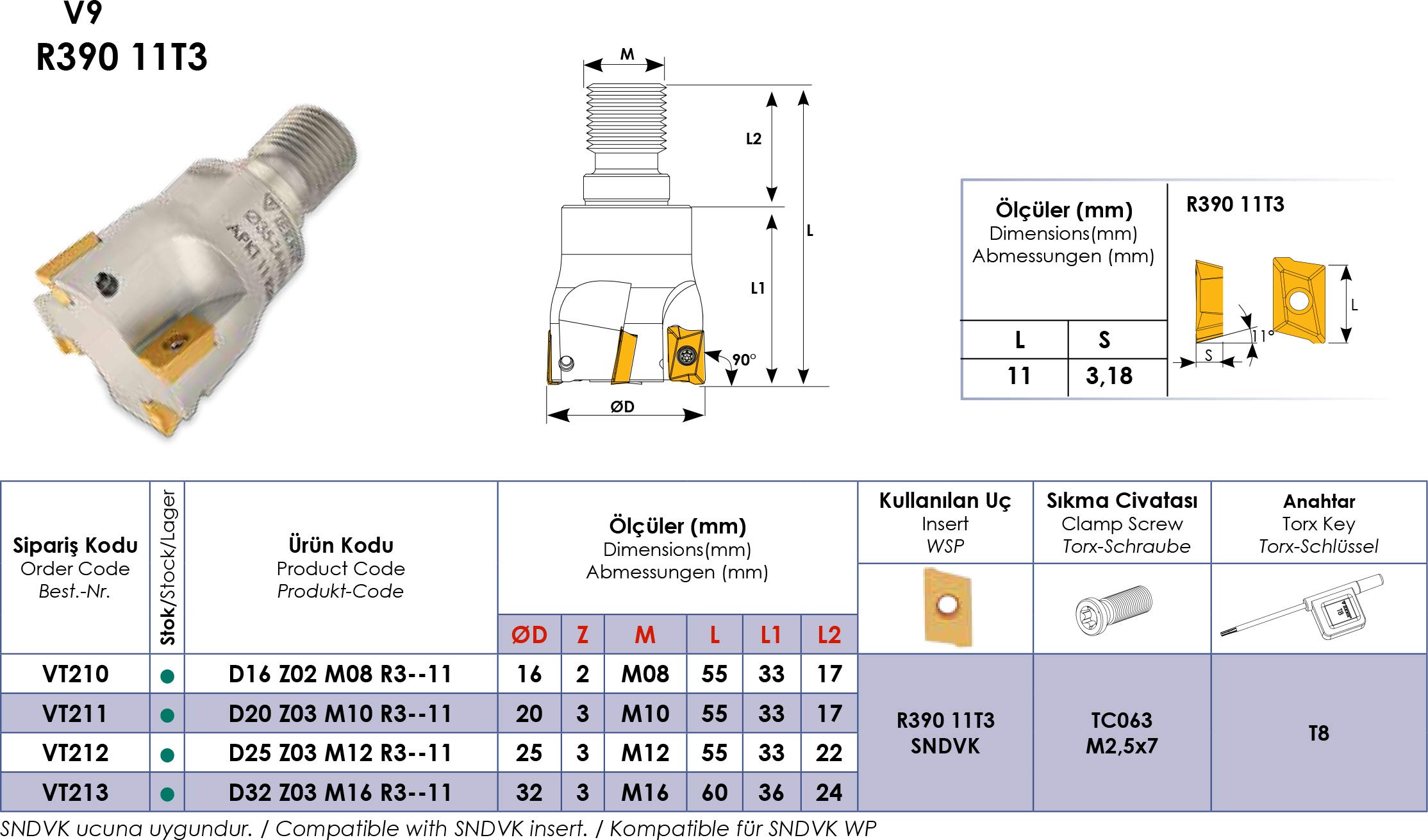 Akko AEM90 AP11 D16 C16 L150 Z02 Schaftfräser 16 für APKT 11T3