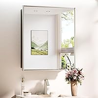 Vista 16 de TokeShimi Botiquín empotrado de 26 x 30 pulgadas con espejo montado en la pared, espejo biselado de metal con almacenamiento para tocador de baño