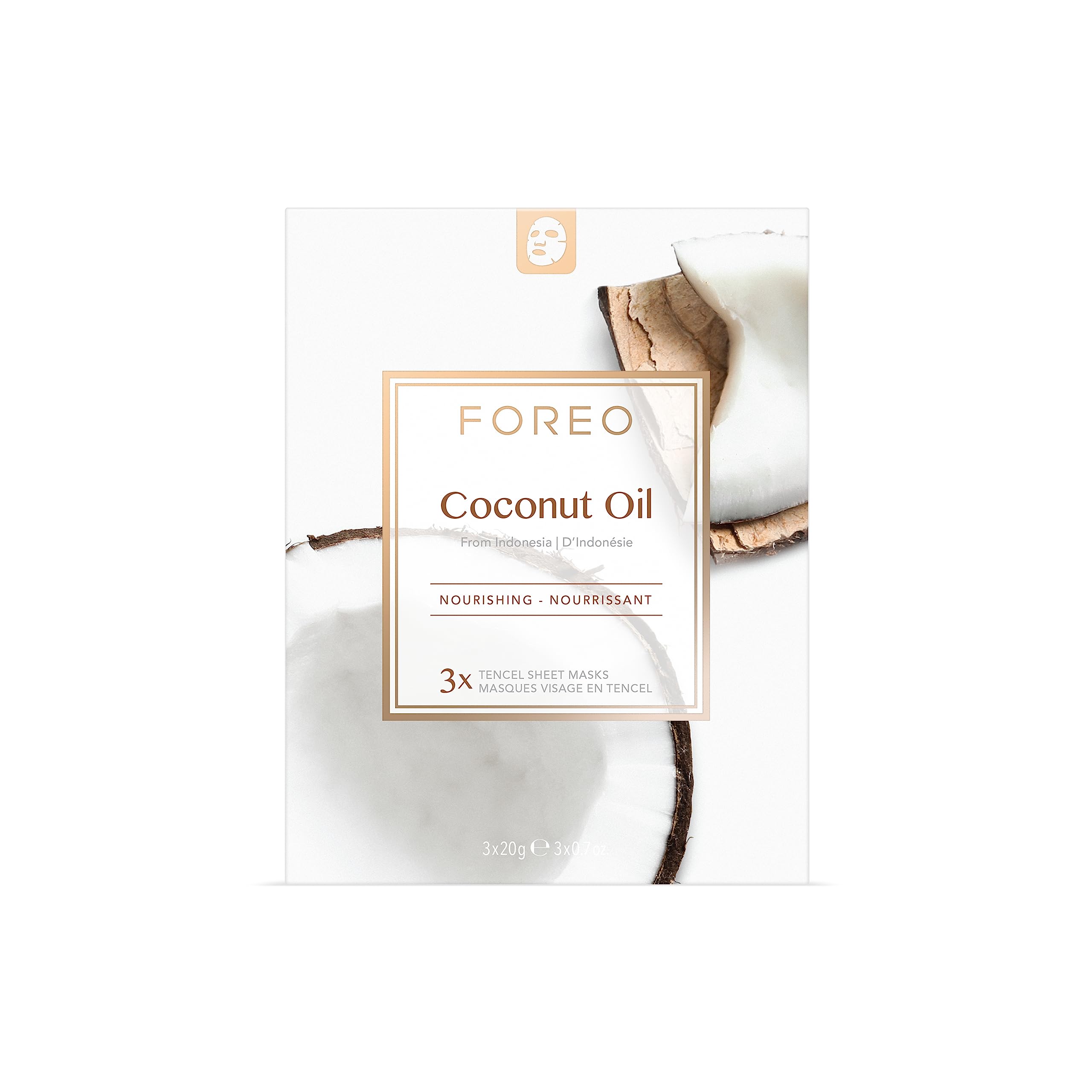 FOREO Coconut Oil Nourishing Sheet Mask for Dehydrated Skin, 3 pack, Deeply Moisturizing Clean Formula, Cruelty-free, Compatible with UFO devices