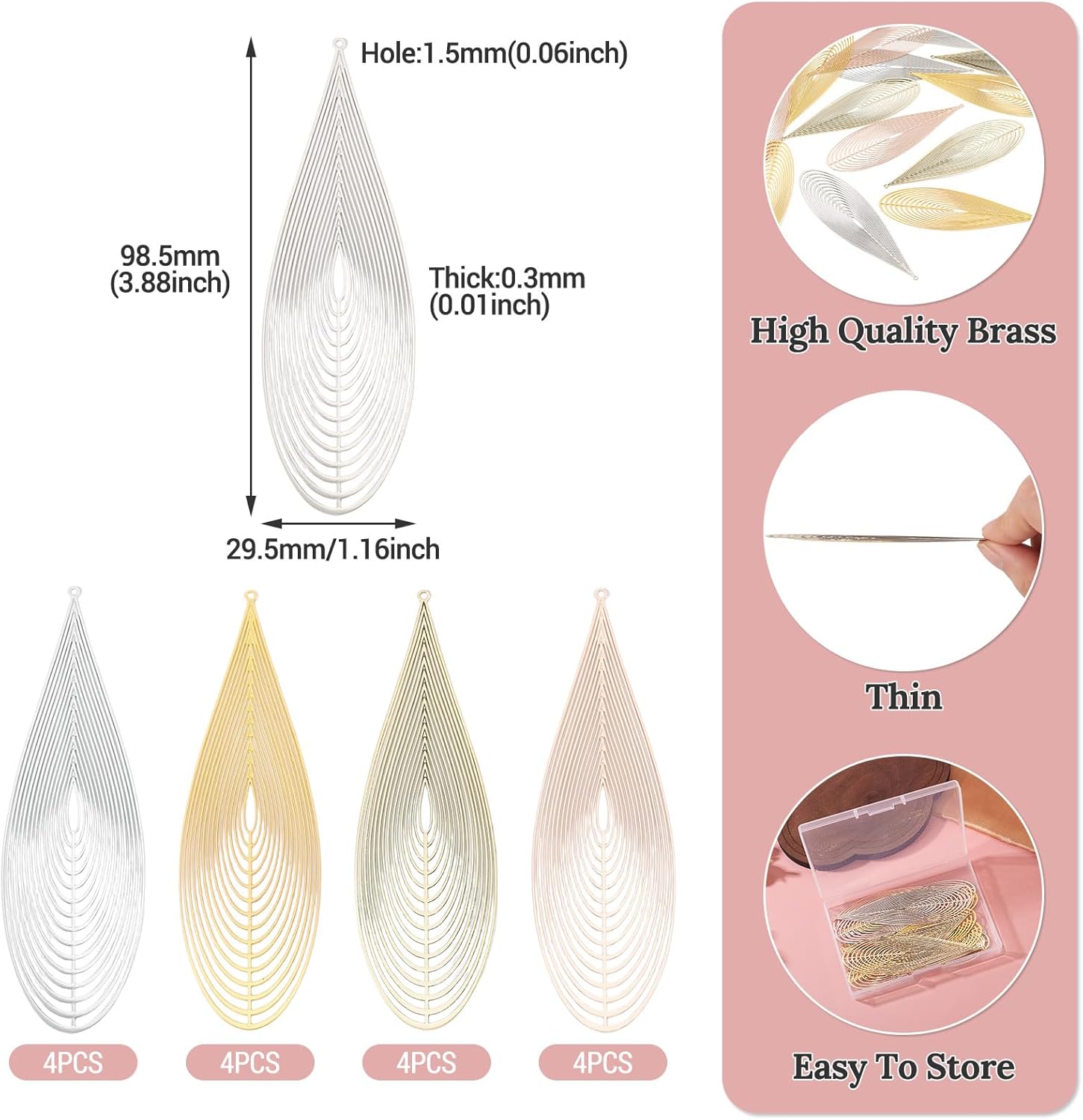 Cheriswelry Big Teardrop Filigree Pendants Etched Metal Embellishments Dangle Earring Charms Silver Golden Drop Necklace Pendants for DIY Craft Jewelry Making - Image 4