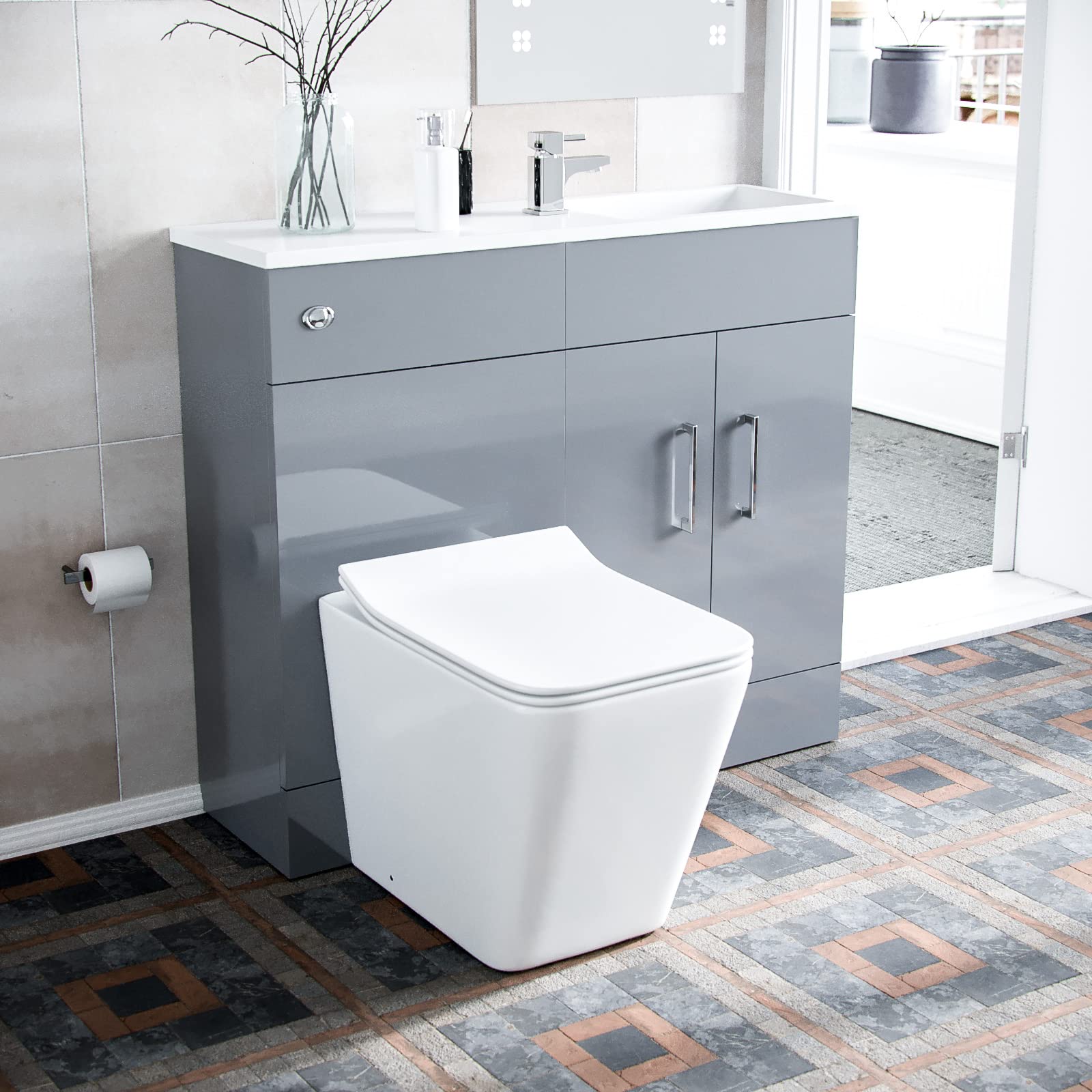 New Nes Home James 1000Mm Light Slimline Vanity Basin & Wc Unit & Btw Rimless Toilet Grey