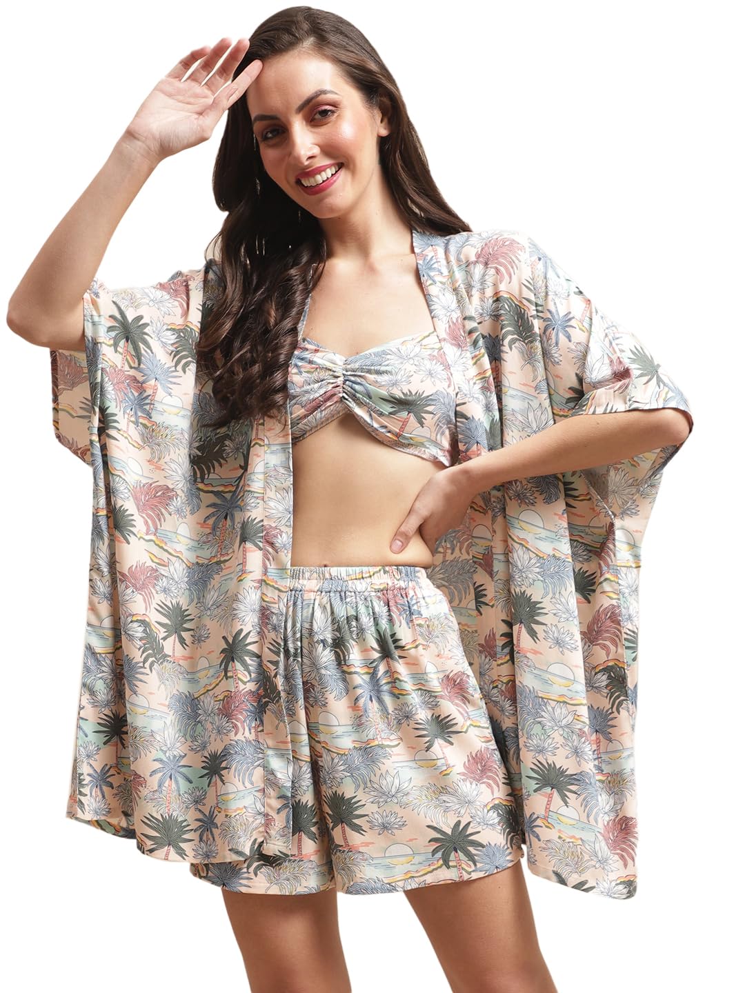claura ClauraTropical Printed Swimwear Cover Up Set-picture-43