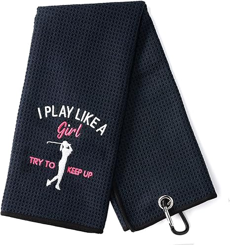 Review DYJYBMY I Play Like a Girl Try to Keep Up Funny Golf Towel,Embroidered Golf Towels for Golf Bags with Clip,Fun Golf Accessories for Womens Golf,Birthday Gifts for Golf Fan,Golf Joke