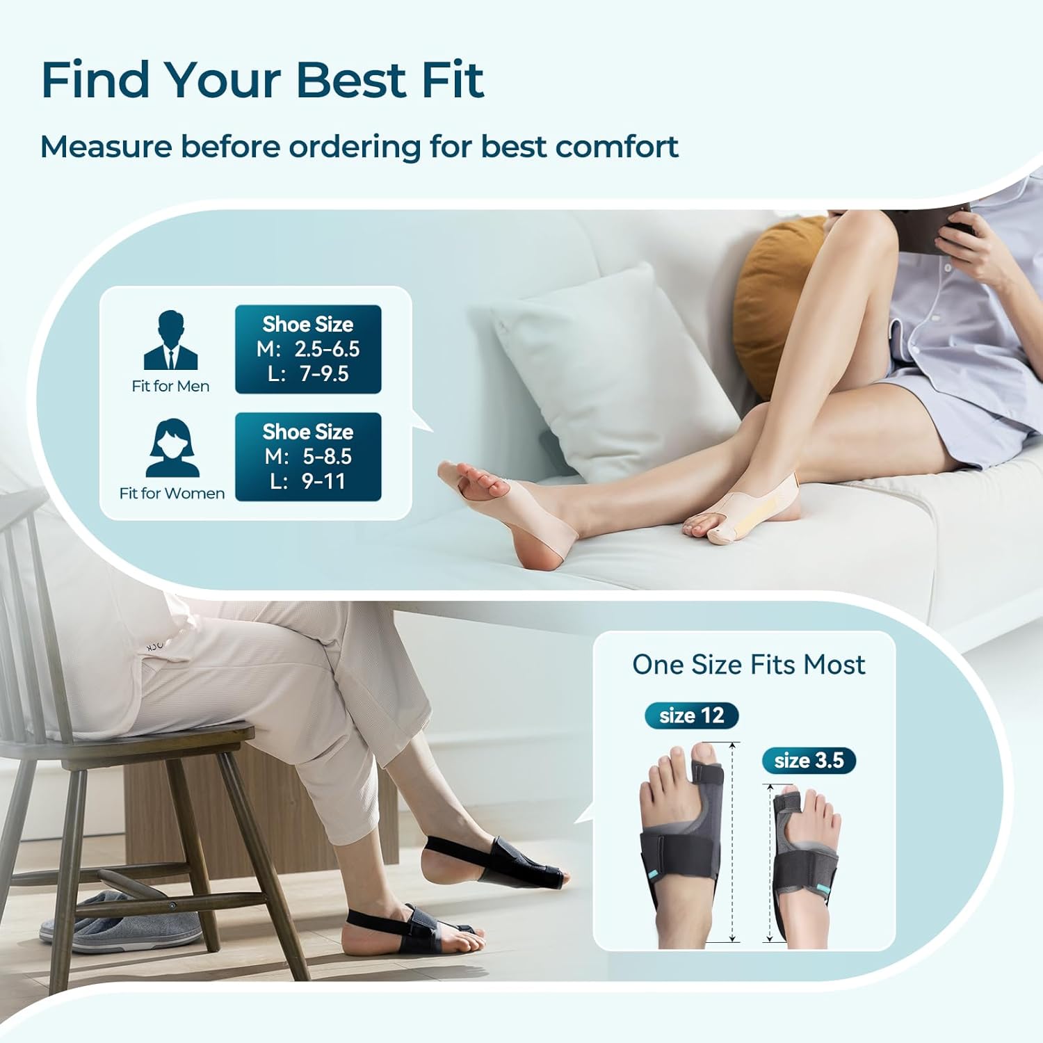 24-Hour Bunion Corrector Set – Day & Night Toe Alignment System, Soft Walking Sleeve + Night Splint for Sleeping, Big Toe Pain Relief & Gradual Support for Men & Women 2 Pairs(L)