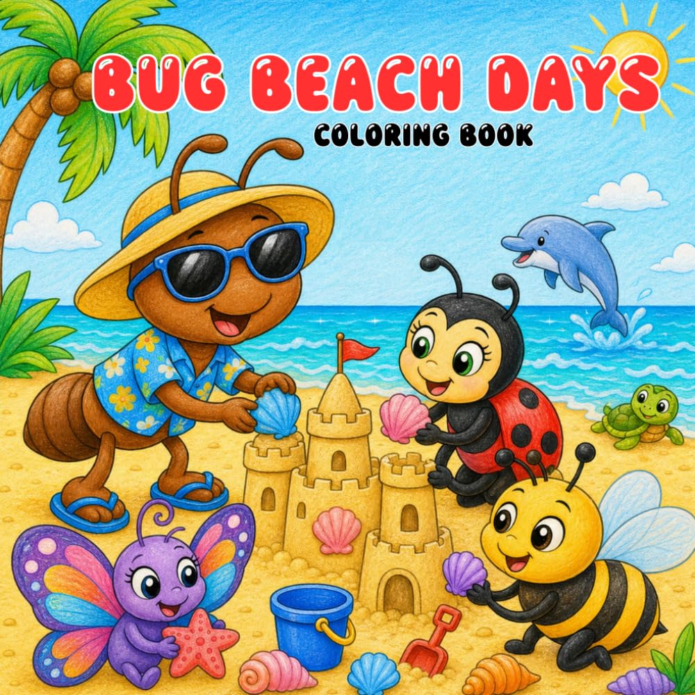 Bug Beach Days: A Cute Bugs at the Beach Coloring Book with Bold and Easy Summer Scenes for Kids, Toddlers, and Preschoolers for Fun, Creative, Screen-Free Play.