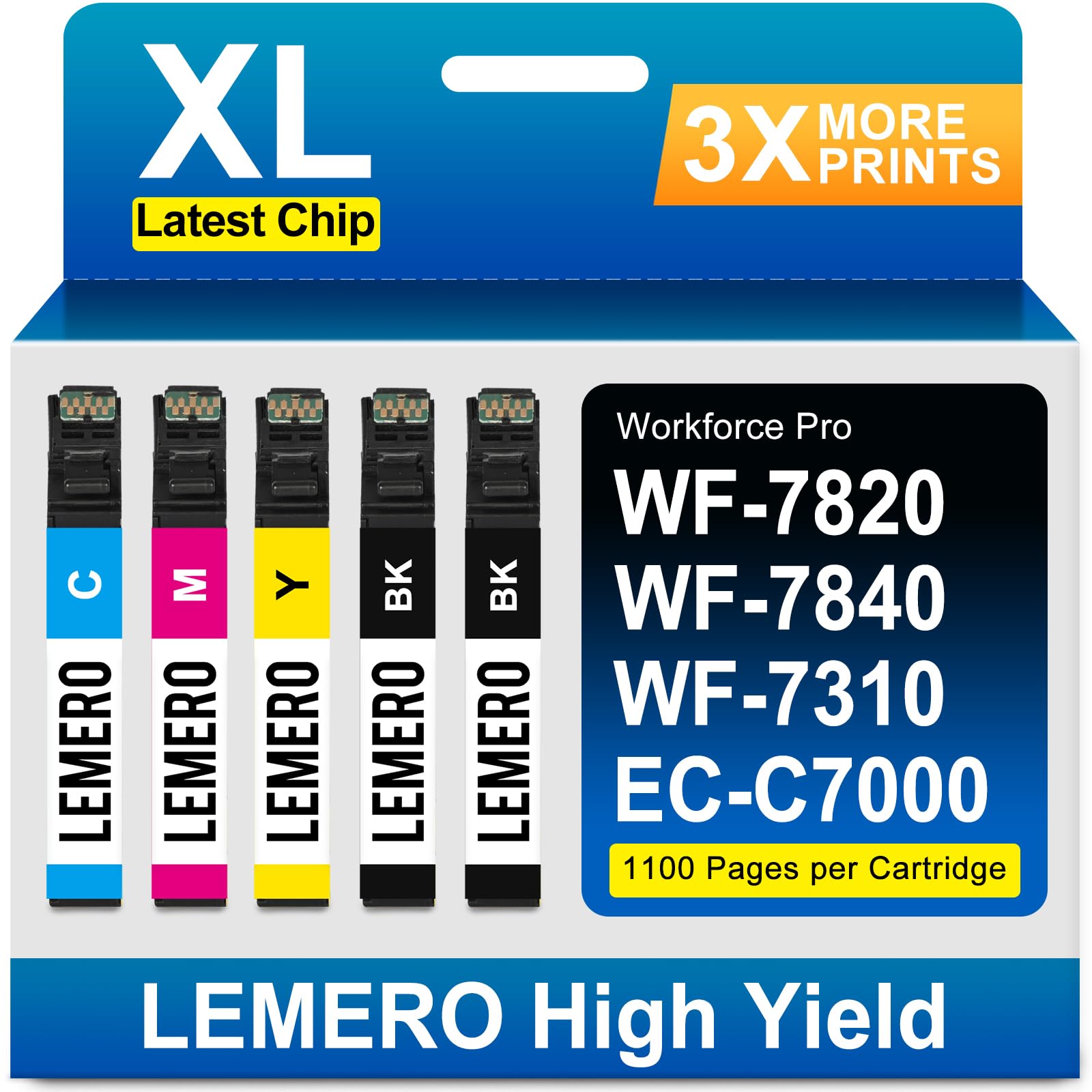 Photo 1 of LEMERO Remanufactured Ink Cartridge Replacement for Epson 812XL Ink Cartridges Combo Pack High Yield for Workforce Pro WF-7840 WF-7820 WF-7310 EC-C7000 Printer Latest Chip (5 Pack)