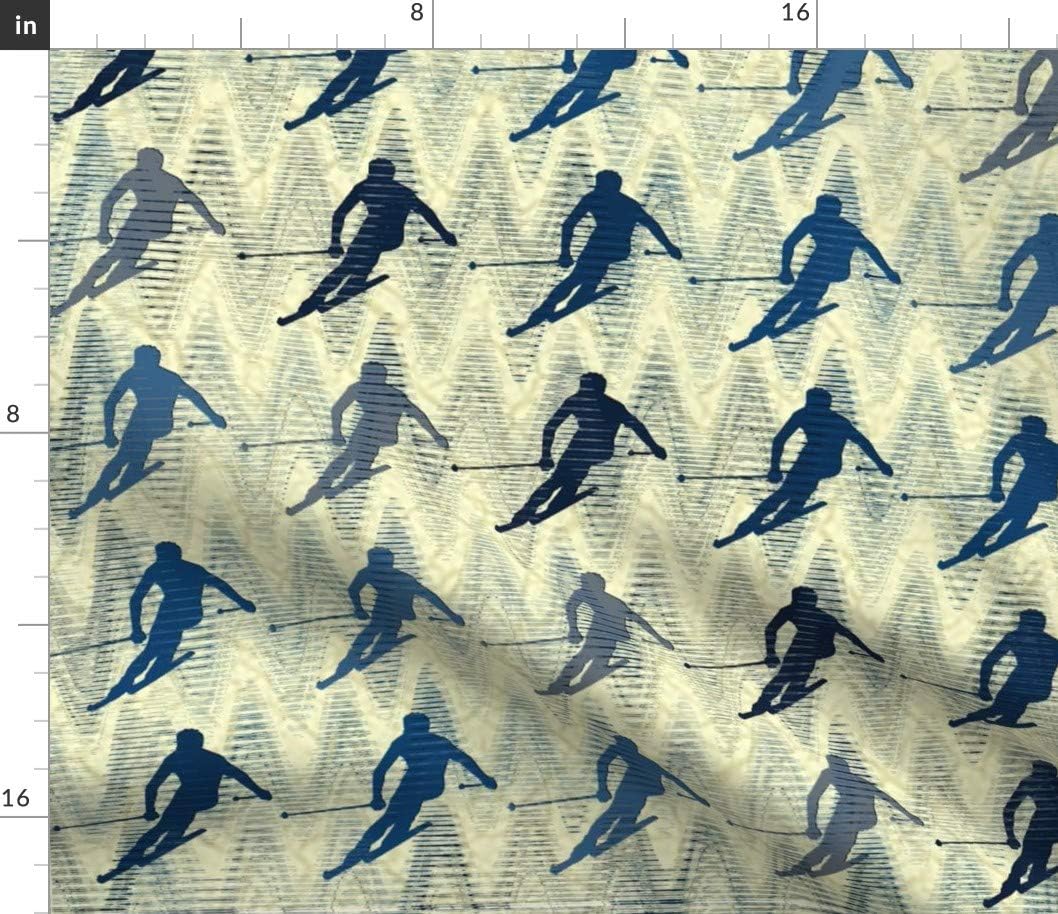 Spoonflower Fabric - Blues Ski Skiing Blue Sport Snow Winter Printed on Petal Signature Cotton Fabric by The Yard - Sewing Quilting Apparel Crafts Decor