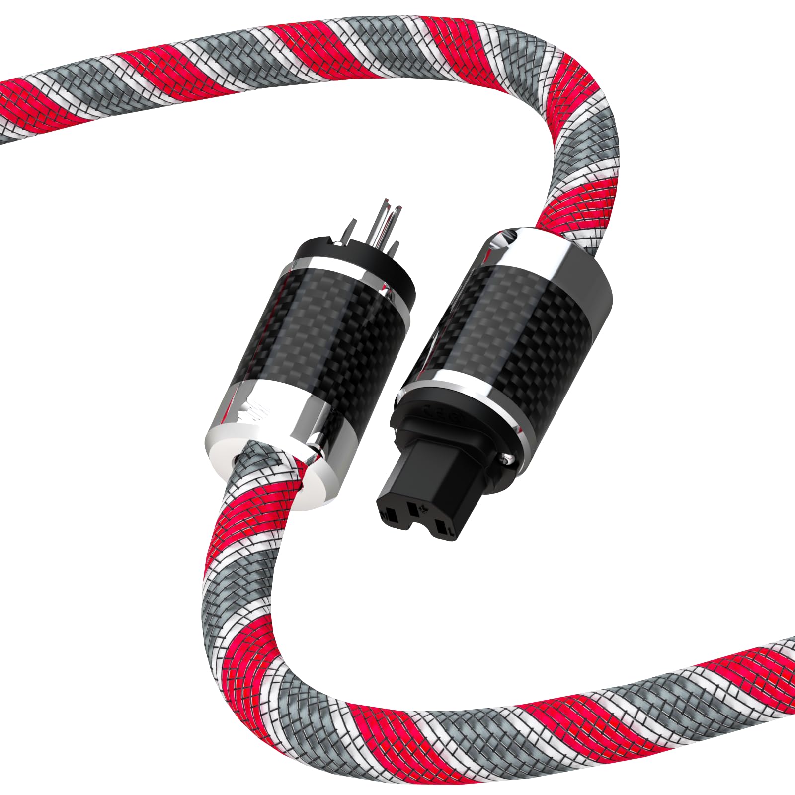 オーディオケーブル L型プラグ 編組ケーブル2本セット Amazon | 12AWG HiFiオーディオ電源ケーブル 純銅 3ピン 125V/15A AC