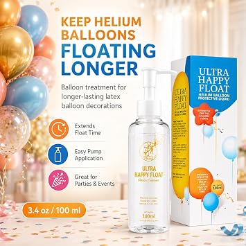 HI-FLOAT Balloon Treatment (3.4oz) for Long-Lasting Helium Balloons Keeps Balloons Inflated for Days, Ideal for Parties, Events & Decorations